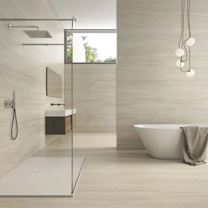 Classic White Travertine Full Bathroom