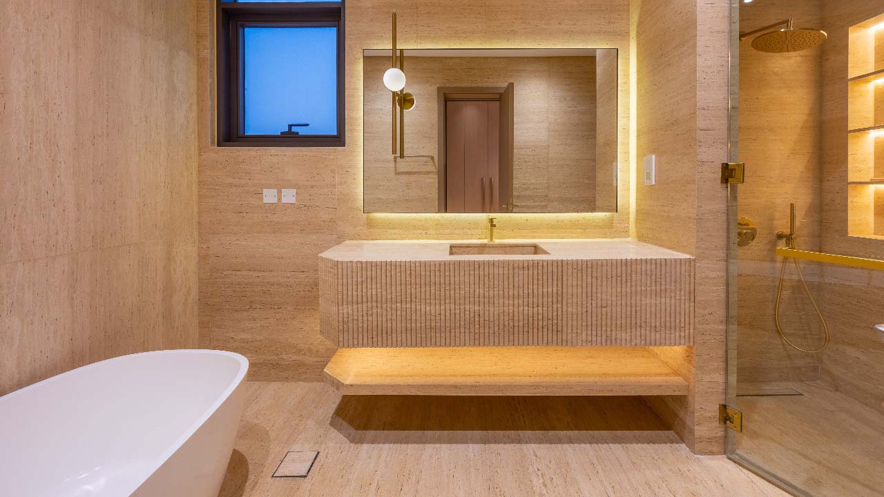 Full Tuscany Beige Travertine Shower room